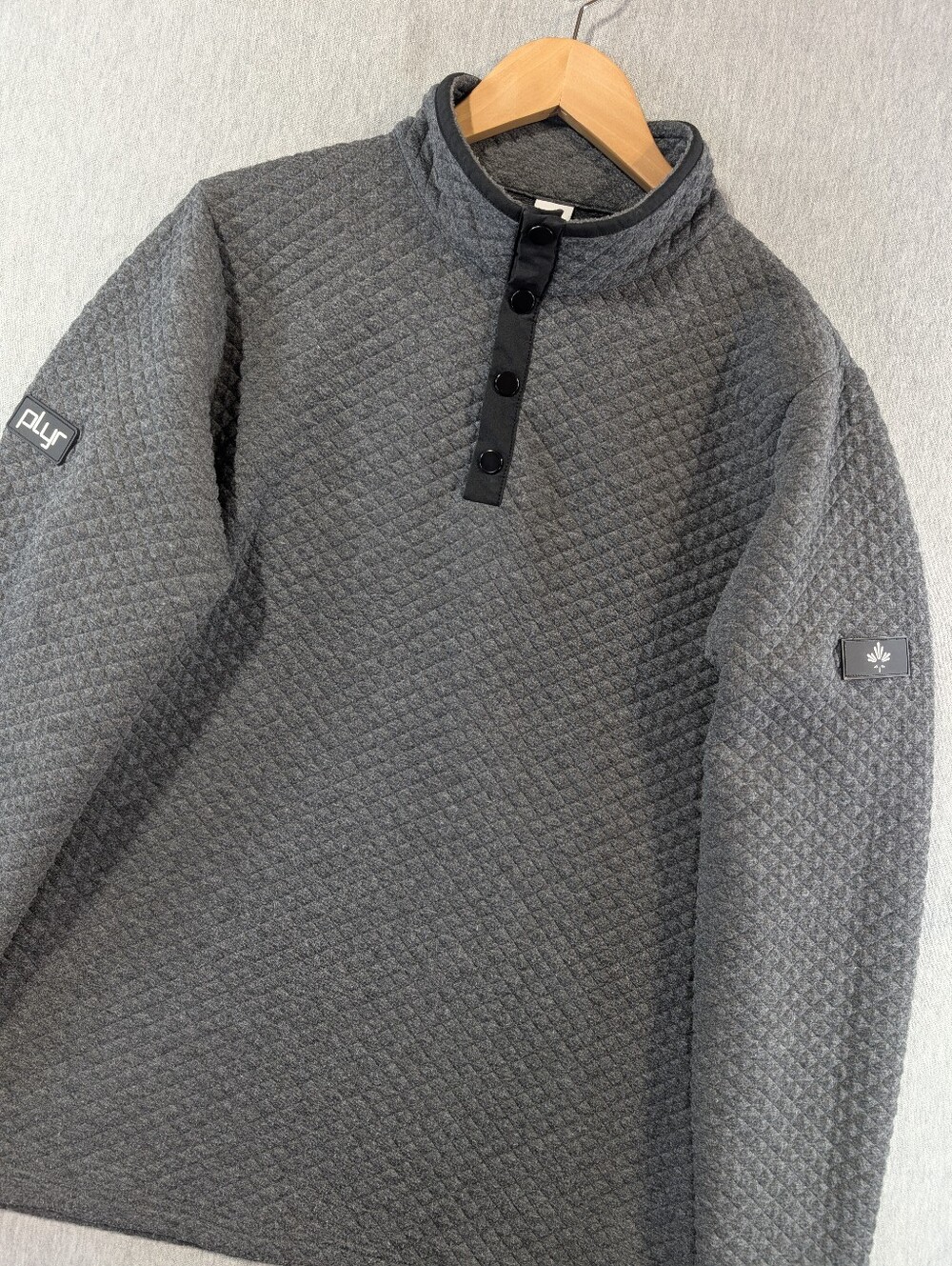 Plyr Golf Quarter Snap Fleece Pullover Men's Large Grey Black Diamond Pattern